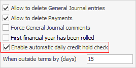 enable auto credit hold