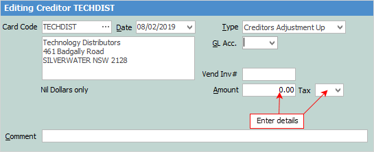 enter tax and amount
