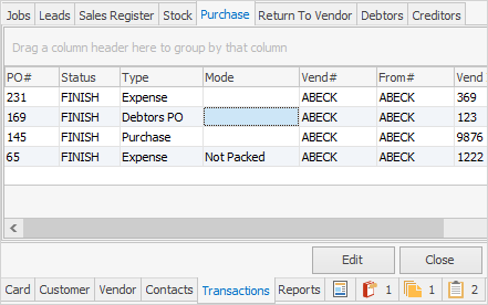 transactions tab