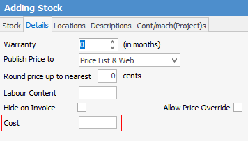 cost on details tab