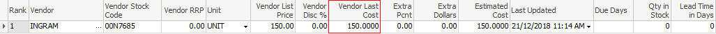 VendorLastCost